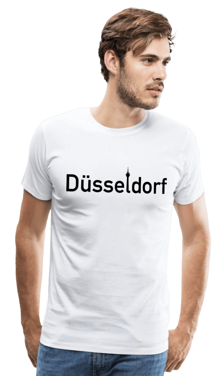 Düsseldorf: T-Shirt mit Ortsschild von Düsseldorf und Rheinturm
