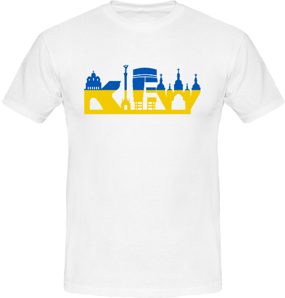 T-Shirt mit Skyline von Kiew mit Ukrainischer Flagge