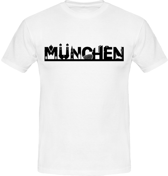 T-Shirt mit Skyline von München mit Münchner Sehenswürdigkeiten als Souvenir oder Geschenk